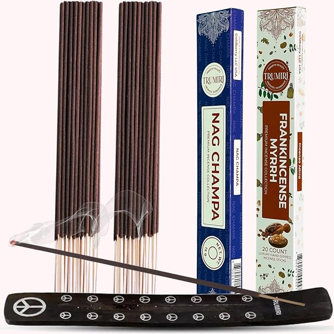 Trumiri Incense Sticks - Combo Pack of 35 Insence-Sticks - 15 Nag Champa + 20 Frankincense Myrrh - Insenses - Insents - Incents - Inscense - Incence - Incienso - All Natural Incense Sticks