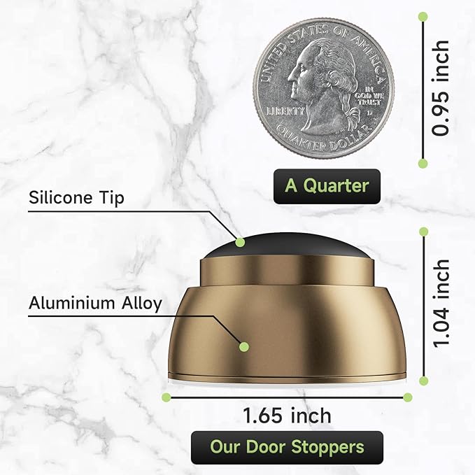 2PC Door Stopper Wall Protector with Silicone Head, Aluminum Door Knob Wall Protector, Spring Shock Absorption Technology, 1.65" Door Stoppers for Wall, Adhesive Installation or with Screw, Bronze