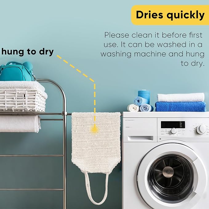 Natural Sisal & Ramie Exfoliating Back Scrubber for Shower with Handle - Deep Cleanse Back Scrubber, Scrub Spa Tool for Glowing Skin & Whole Body Care