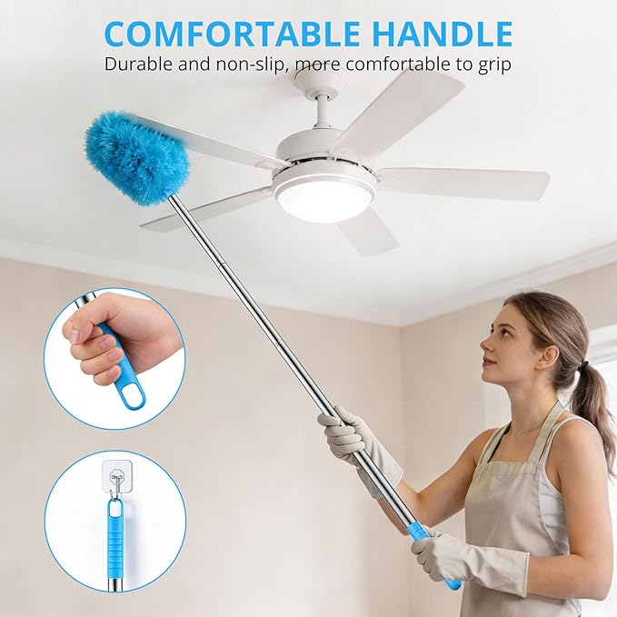 SetSail Ceiling Fan Cleaner Duster, Microfiber Ceiling Fan Duster with Extension Pole 13 to 47 Inch Washable Ceiling Fan Blade Dusters for Cleaning