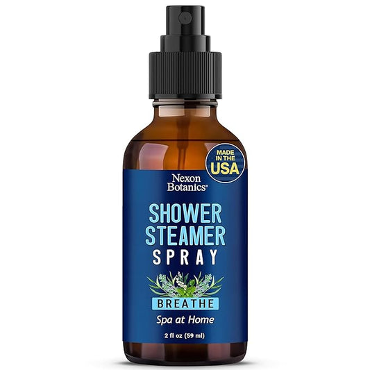 Breathe Shower Steamer Spray 2 fl oz - Aromatherapy Mist with Rosemary, Peppermint, Eucalyptus Essential Oil Blend - Refreshing Spa at Home Steam Spray - Nexon Botanics