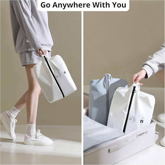 tianzong Double-Layer Fabric Wide-Opening Waterproof Travel Shoe Bag with Comfortable Handle (T400+TPU, Black)