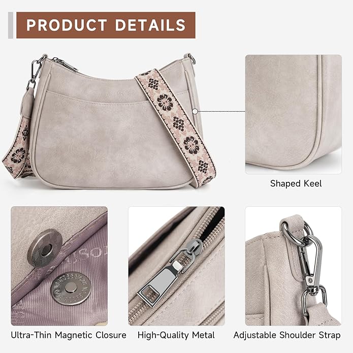 APHISON Trendy Leather Crossbody Purse with Adjustable Strap, Women's Shoulder Handbag