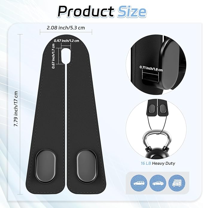 Car Seat Headrest Hooks - 4 Pack Universal Car Purse Hook, Leather Car Bag Purse Holder with Double Metal Hooks for Handbags, Grocery Bags, Bottles, Phones, Black