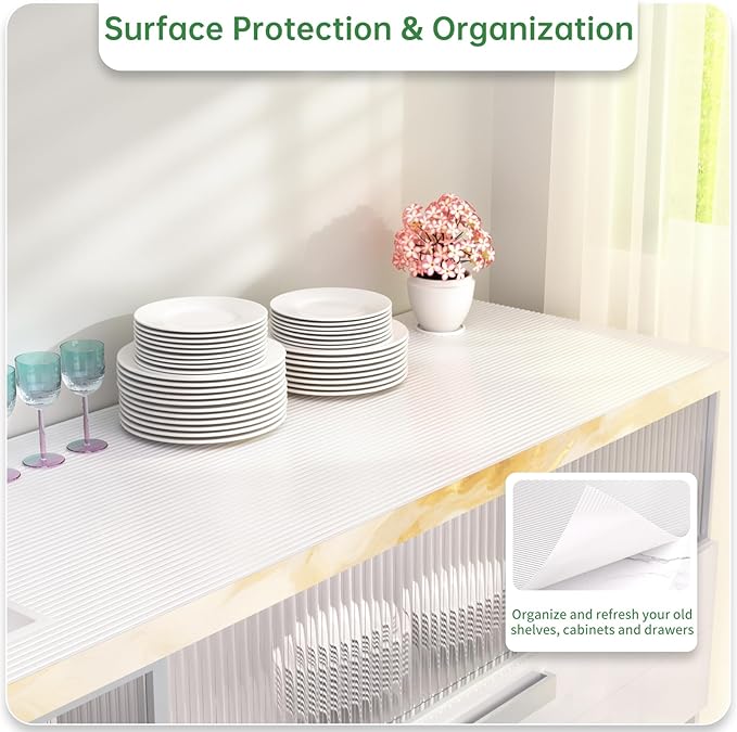 Shelf and Drawer Liner for Kitchen Cabinet, Non-Adhesive 24in x 240in Waterproof Durable Thickened EVA Material Easy-to-Cut Contact Paper Non Slip Mat for Refrigerator, Cupboard, Dresser