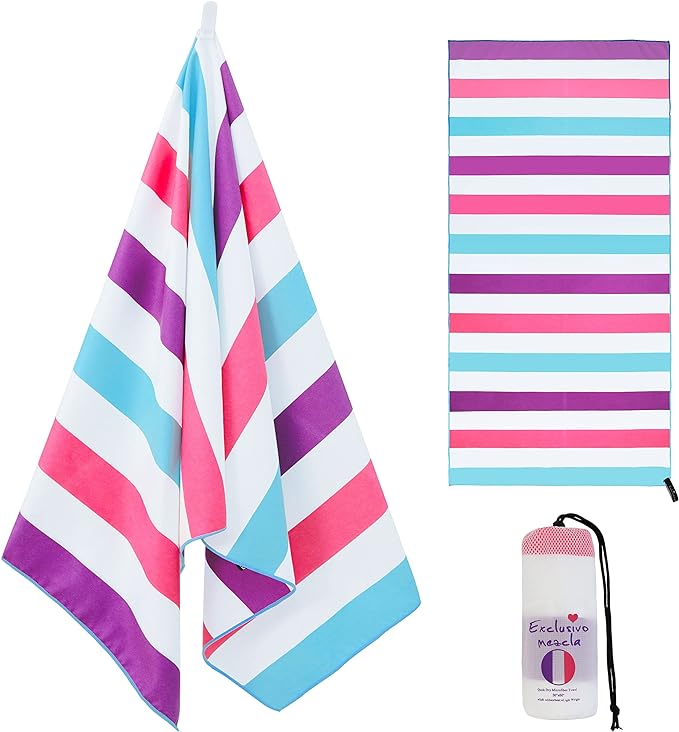Exclusivo Mezcla Microfiber Quick Dry Beach Towel, Large Lightweight Sandfree Pool Towel for Swimming Camping Travel with Bag (Purple, 30x60 Inches)