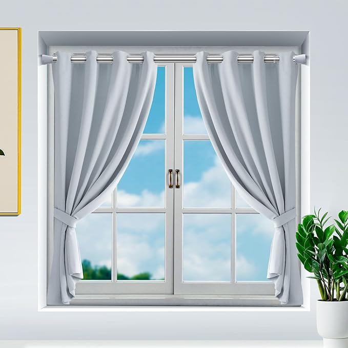 Tension Curtain Rod for Windows 27 to 50 Inch，Silver Spring Tension Rods short curtain rod Adjustable Spring Rod Extendable Tension Rod for Kitchen, Bathroom, Window, Bookshelf.
