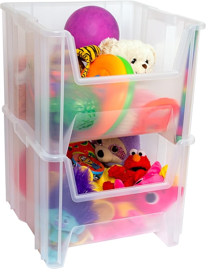 Akro-Mils 13018 Stak-N-Store Heavy Duty Stackable Open Front Plastic Storage Container Bin, (17-1/2-Inch x 16-1/2-Inch x 12-1/2-Inch), Clear, (2-Pack)