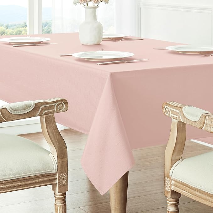 Rectangle 8 Feet Tablecloth 60x120 inch Linen Textured Table Cloth Stain and Wrinkle Resistant Washable Polyester, Decorative Table Cover Waterproof for Dining, Buffet and Camping, Pink