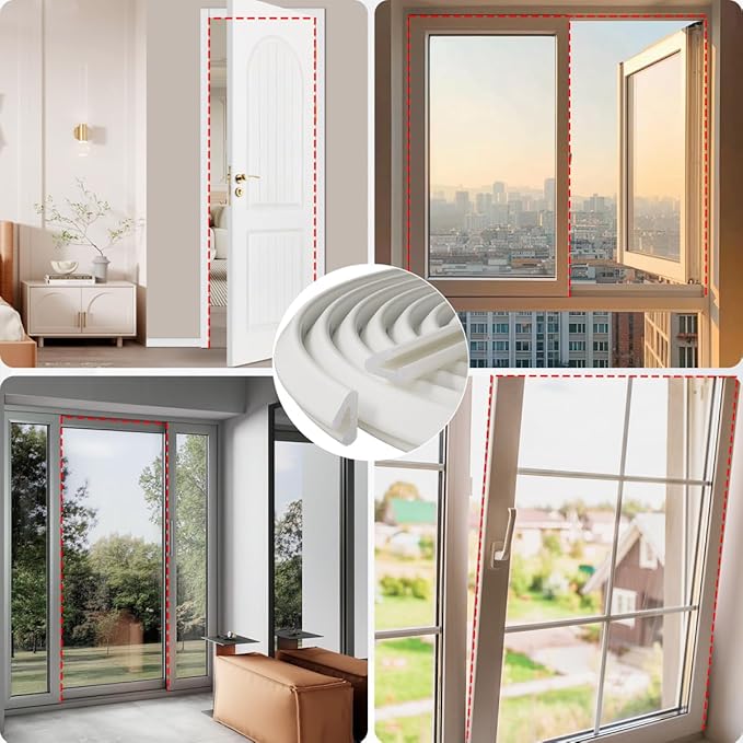 V Shape Thin Foam Weather Stripping Door Frame Seal Strip 33FT White, Draft Stopper, Insulation Winter, Weatherstripping, Gap Sealing, Soundproofing, Self-Adhesive Used for Exterior Front Door Side