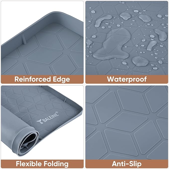 BALEINE 34''×22'' Under Sink Mat, Waterproof Food Grade Silicone Undersink Mat, Cabinet Shelf Drip Tray, Under Sink Liner for Kitchen, Bathroom (Blue)