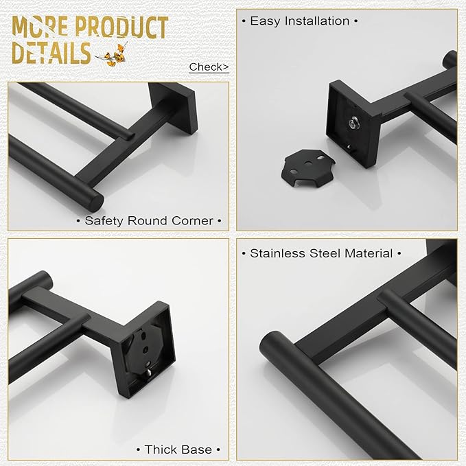 KOKOSIRI Towel Rails Bathroom Hardware Towel Bars Matte Black 24 Inch Bath Towel Holder for Cabinet Kitchen Wall Stainless Steel B5005BK-L24