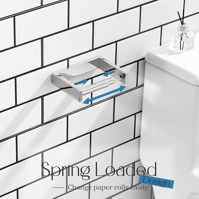 KOKOSIRI Toilet Paper Holder Spring Loaded Bathroom Toilet Roll Holder Wall Mount Stainless Steel Polished Chrome B2011CH