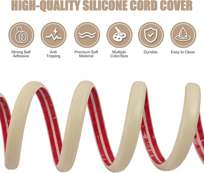 Floor Cord Cover Self Adhesive Cord Hider, 3.3FT Cable Management, Extension Strip Protector for Wires, Prevent Cable Trips for Offices, Gyms, Exhibitions Cavity: 0.3"(W) x 0.28"(H) Yellow Wood