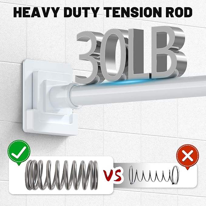 UIOSANRT White Shower Curtain Rod 31-68 inches with Holders, Stainless Steel Shower Rod & Tension Rod, Adjustable Tension Shower Curtain Rod for Bathroom, Windows, Closet