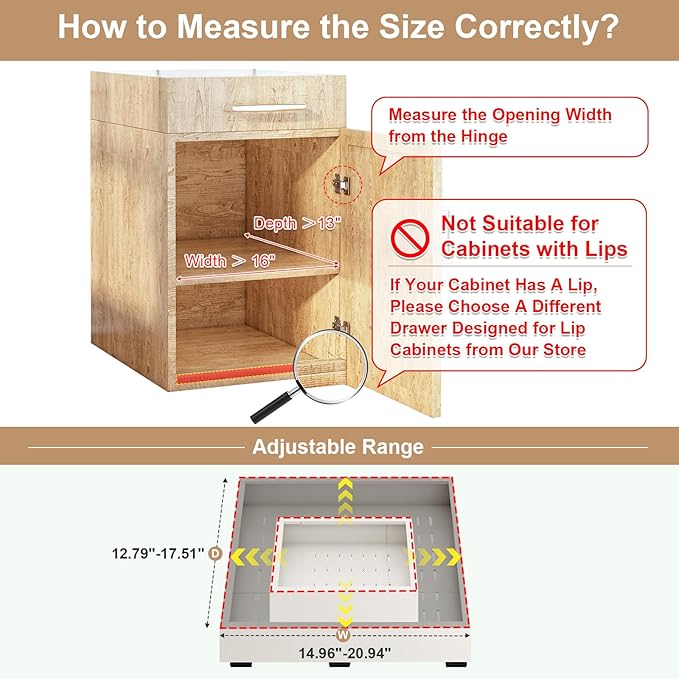 2Pc Pull Out Cabinet Organizer, Width (16"-21") and Depth (13"-17"), Expandable With 3 Rails, Cabinet Roll Out Drawers, Adjustable Slide Out Shelves for Kitchen and Pantry, for Cabinets Without Lip, White