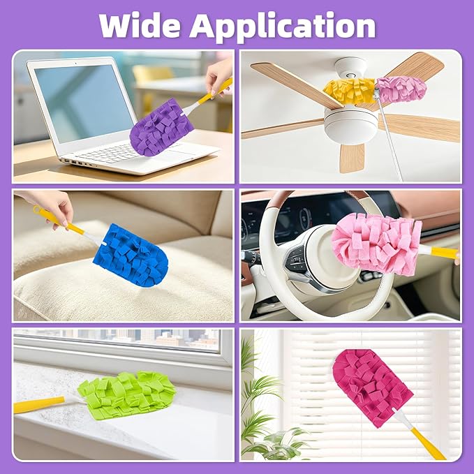 18 PCS Fleece Reusable Duster Refills for Swiffer, Washable Heavy Duty Duster Pads, 360 Cleaning Pads for Fan, Window, Furniture, Floor(Include 1 Handle)