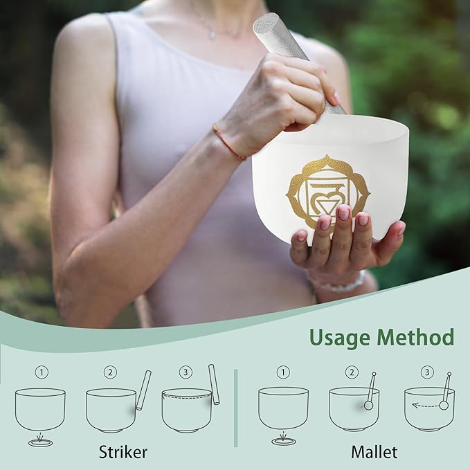 RYAN DVAN 432 hz 7-12 Inch Set of 7 Gold Chakra Design Quartz Crystal Singing Bowl Chakra Set with Free 2 pcs Carrying Case