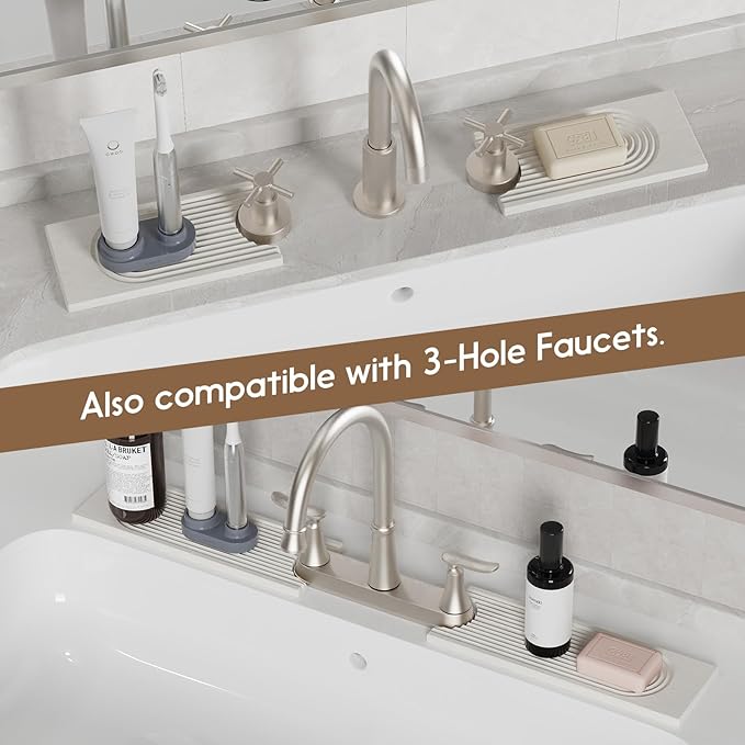 Faucet Mat for Kitchen Sink, Diatomite Quick Drying Tray, 15.8 Inch Kitchen Sink Splash Guard and Bathroom Stone Trays for Counter. Super Absorbent. White.