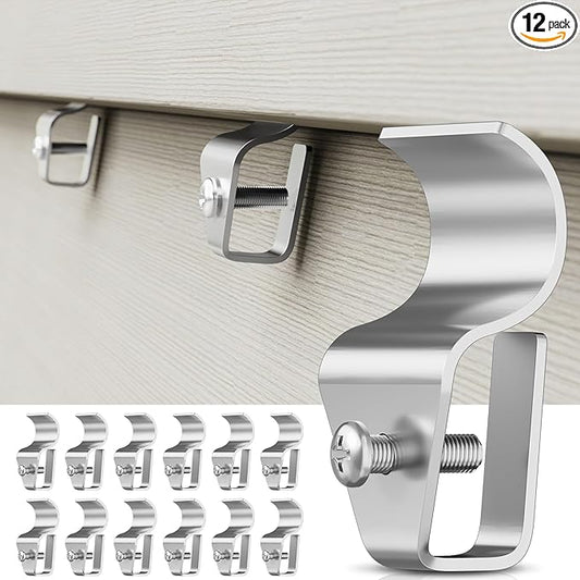 Cozcty Siding Hooks, 12 Pack Vinyl Siding Clips Hangers for Hanging Outdoor, Hold Up to 12 lbs, Aluminum No Hole Outdoor Wreath Hooks, Resuable Hanger Mount to Hang Holiday Decorations