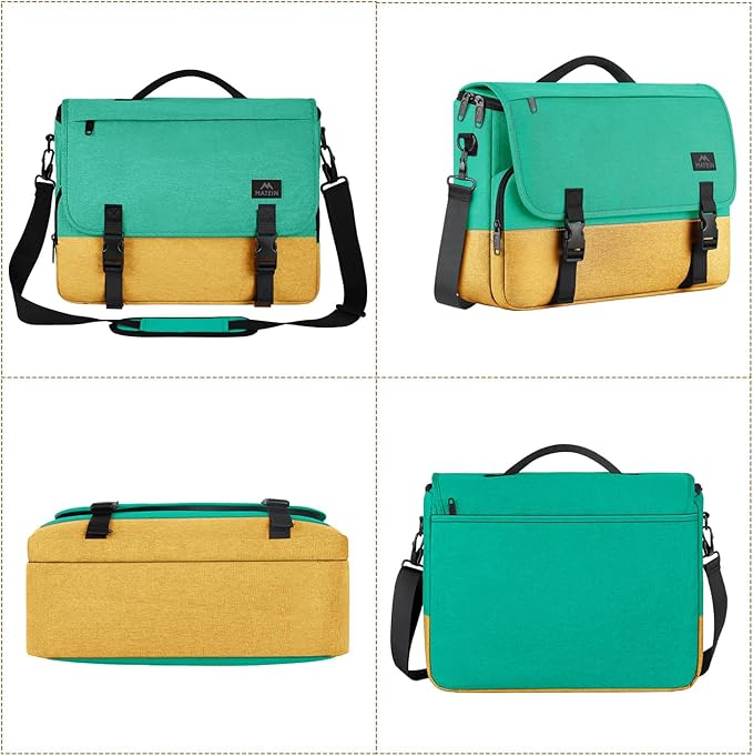 MATEIN School Bag, 15.6 inch Messenger Bag Lightweight Men's Laptop Briefcase with Adjustable Shoulder Strap, Water Resistant Crossbody Satchel Computer Case for College Work, Yellow & Green