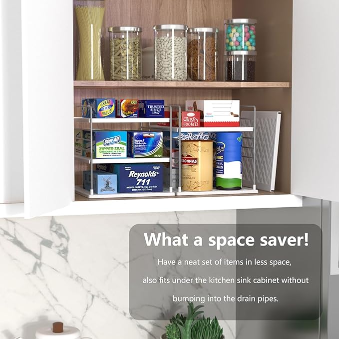 WANCHIY Pantry Organizers and Storage, Foil and Plastic Wrap Organizer- Divided Compartment Holder for Aluminum Foil&Wraps&Baggie Boxes, Upgraded Shelf Organizer for Pantry Organizer, Pantry Storage