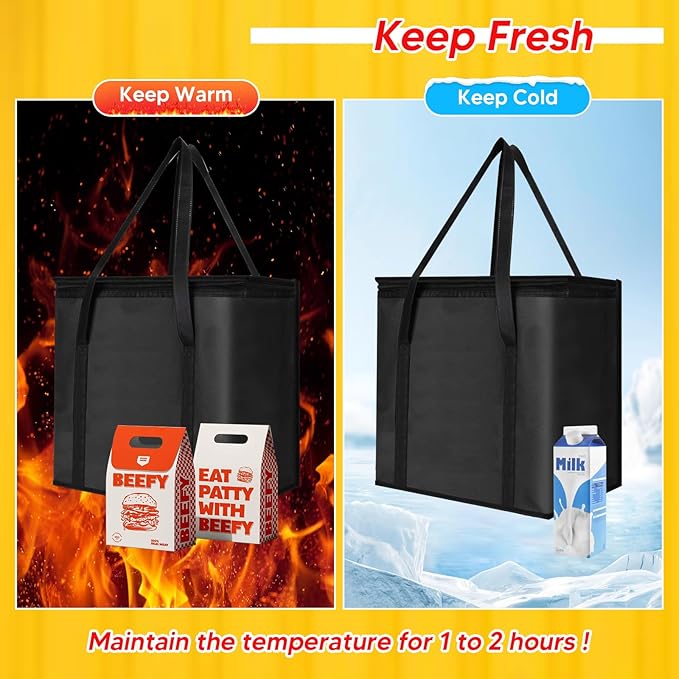 Reusable 6 Cup Drink Carrier with Handle and Insulated Bag for Hot and Cold Drink/Food, Foldable Plastic Cup Holder and Large Capacity Insulated Food Bag for Travel and Delivery