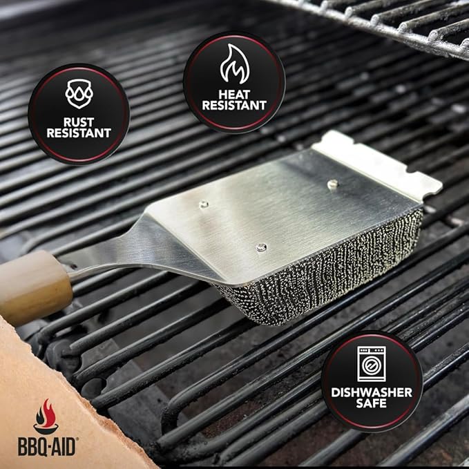 BBQ-AID 2-Pack Bristle Free Grill Brush Replacement Heads – Stainless Steel Poly Mesh Blend, No-Scratch Grill Cleaner Refills for BBQ Grill Brush and Scraper, Safe for All Grill Types