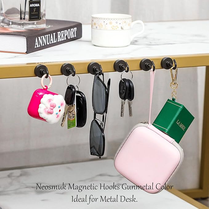 Neosmuk Magnetic Hooks,Heavy Duty Earth Magnets with Hook for Refrigerator, Extra Strong Cruise Hook for Hanging, Magnetic Hanger for Curtain, Grill(Grey, 6 Pack)
