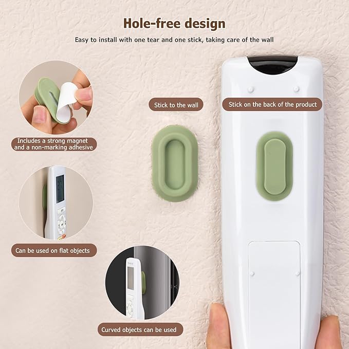 Magnetic Remote Control Holder Wall Mount - 4 Pcs No Drill Self-Adhesive Organizer for Air Conditioner & TV Remotes, Storage Caddy for Television's Backside - Pink&Green