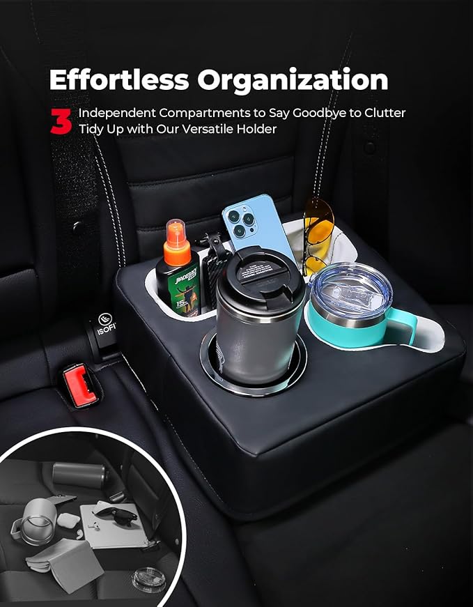 KEMIMOTO Back Seat Cup Holder for Car, Couch Cup Holder, Car Truck Boat Organizer, Couch Sofa Bed Expander Tray Holds Drinks, Snacks, Remote, Cell Mobile Phone (Black)
