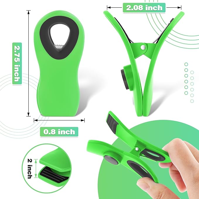 12 Pack Magnetic Chip Clips Bag Clips, Clip for Food Packages, Kitchen Clip with Magnet for Refrigerator, Green Plastic for Food Storage, Chips and Snack