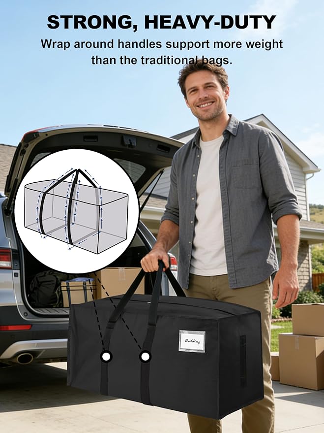 HOMESURE Supports 200lbs Heavy Duty Moving Bags - Strong Zipper & Wrap-Around Handles - Water-Resistant Storage Totes, Durable Alternative to Moving Boxes - 8 Pack - Black