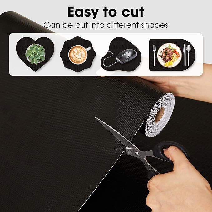 Drawer and Shelf Liner, Non-Slip Kitchen Cabinet Liners Non-Adhesive Thick Strong Grip Waterproof Washable Mats Protect Dresser Shelves Cupboard Bathroom Cabinets, Black, 24 in X 10 FT
