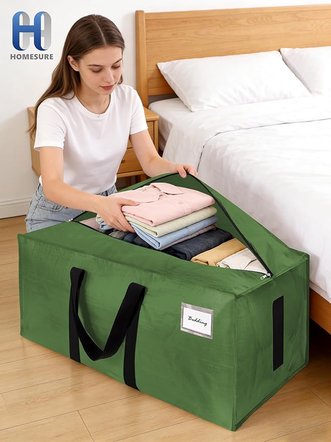 HOMESURE Supports 200lbs Heavy Duty Moving Bags - Strong Zipper & Wrap-Around Handles - Water-Resistant Storage Totes, Durable Alternative to Moving Boxes - 8 Pack - Olive Green