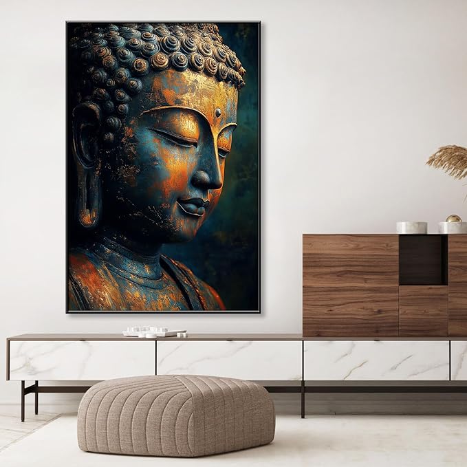 Buddha Statue Canvas Art, Zen Meditation Décor, Framed Print for Bedroom, Yoga Room, and Living Room (Black Framed, 15"x24"|40x60cm)