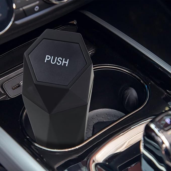Car Trash Can, 2 Pack Car Trash Bin with Lid, Car Accessories for Women Interior, Car Garbage Can with Additional 2 ABS Hooks and 60pcs Trash Bags, Suitable for Home, Office, Car Organizer, Black