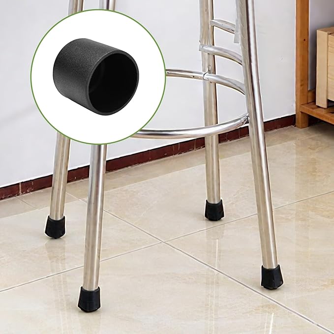 EASYEAH 1" (25mm) Round Chair Leg Floor Protectors, Black Rubber Chair Leg Caps, Non-Slip Patio Furniture Feet Caps, PVC Chair Feet Covers for Hardwood Floors, Tables & Patio Furniture, 4pcs