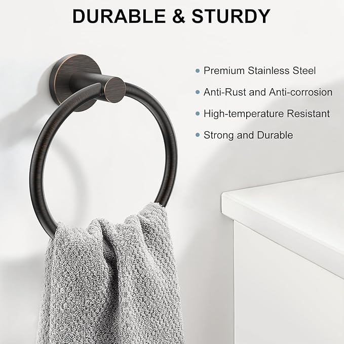 SetSail Towel Holder for Bathroom Wall Screw-in Towel Ring Stainless Steel Hand Towel Holder Heavy Duty Towel Hanger for Bathrooms Oil Rubbed Bronze