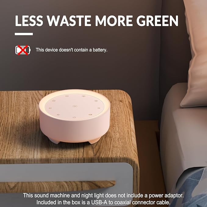 Kipcush Sound Machine & Night Light for Adults, Baby, Kids. White Noise Machine with 20 Soothing Sleep Sounds. Small Size & Portable Design for Bedroom, Office, Travel. Favorites Buttons, Timer（Pink）