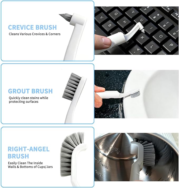 Crevice Cleaning Brush, Small Grout Cleaner Brush Tools with 4Pcs Repalceable Scrub Brushes & 2 Handles, Grout Cleaning Brushes Set for Home Kitchen Sink Bathroom Corner Window Groove Cup Teapot