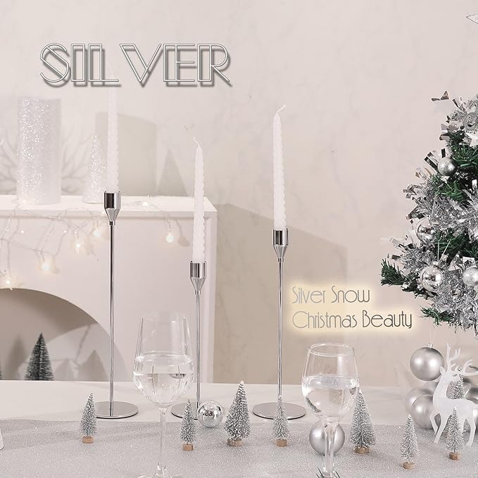 6Pcs Silver Candlestick Holders Set Fit 3/4" Tall Taper Candle Home Decorative Table Centerpieces for Family Dinning, Party Decoration