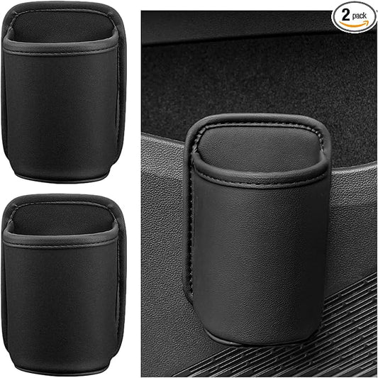 2 PCS Large Car Door Cup Holders, Clip On Beverage Drink Holder Vehicle Door Storage Organizer, Scratch-Resistant Leather Water Bottle Hanging Holder for SUV Sedan Truck (Black)