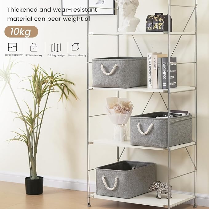 VQRTEXA Large Storage Baskets - 15.7x11.8x8.26 inch Storage Bins for Shelves and Closet Organizing, Foldable Fabric Bin for Home Organization Clothes and Laundry (6-Pack, Gray)