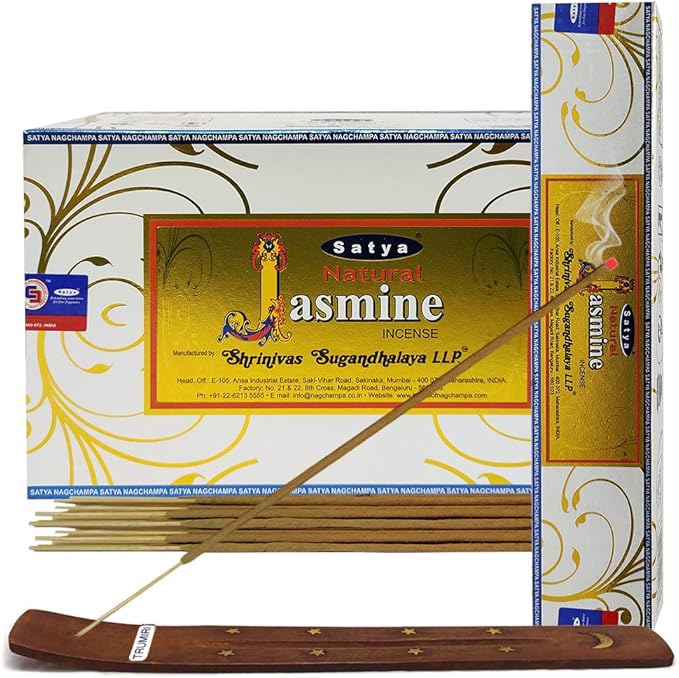 Natural Jasmine Incense Sticks and Incense Stick Holder Bundle Insence Insense Satya