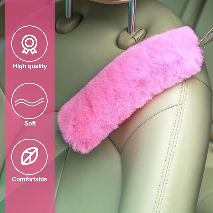 Boao 4 Pack Faux Sheepskin Car Seat Belt Pads Seatbelt Protector Soft Seat Belt Shoulder Strap Cover Comfort Harness Pad(Pink, 9.9 Inch)