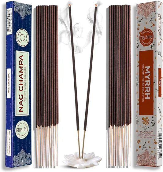 Trumiri Incense Sticks - Combo Pack of 35 Insence-Sticks - 15 Nag Champa + 20 Myrrh - Insenses - Insents - Incents - Inscense - Incence - Incienso - All Natural Incense Sticks