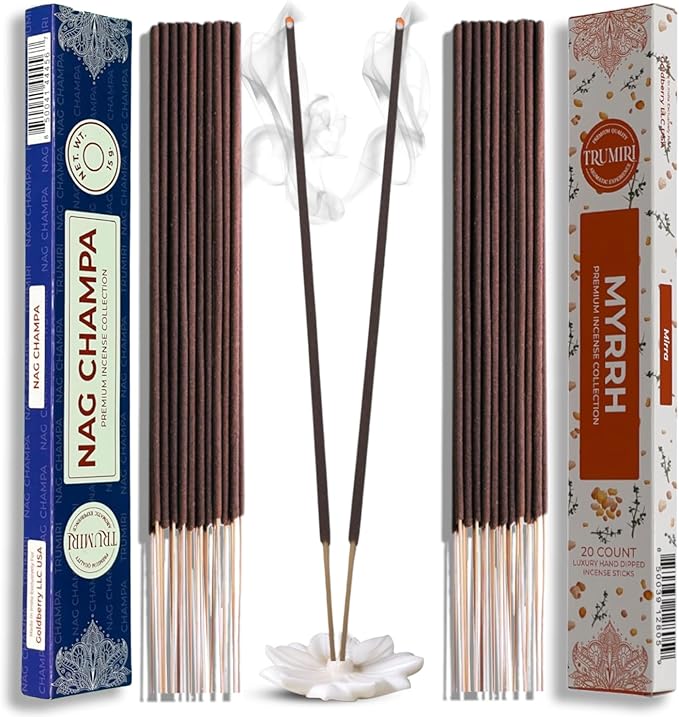 Trumiri Incense Sticks - Combo Pack of 35 Insence-Sticks - 15 Nag Champa + 20 Myrrh - Insenses - Insents - Incents - Inscense - Incence - Incienso - All Natural Incense Sticks