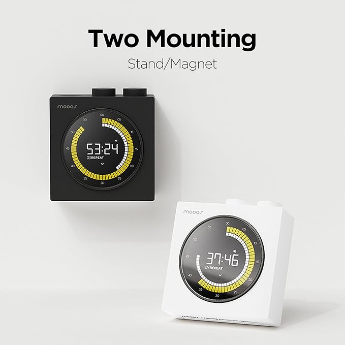 mooas Time Loop Digital Visual Timer, Rechargeable Wireless, LCD Large Display, Portable, Visual Timer, Brightness Adjustment, Count Up/Down, Pomodoro Timer for ADHD, Study, Home Schooling (Black)