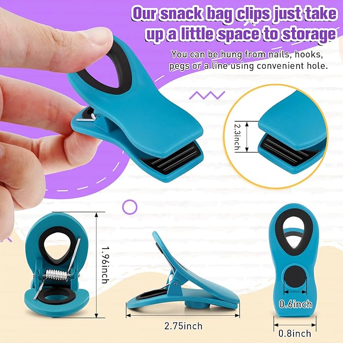 FINDMAG 24 Pack Chip Clips with Magnets – Multicolor Plastic Bag Clips for Food Storage, Edge Clamp, Snack Bags, and Refrigerator Organization (Classic Essentials)